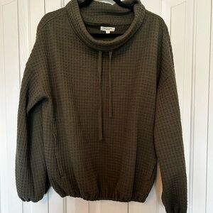 Max Studio Women’s Khaki Waffle Knit Cowl Neck Sweater